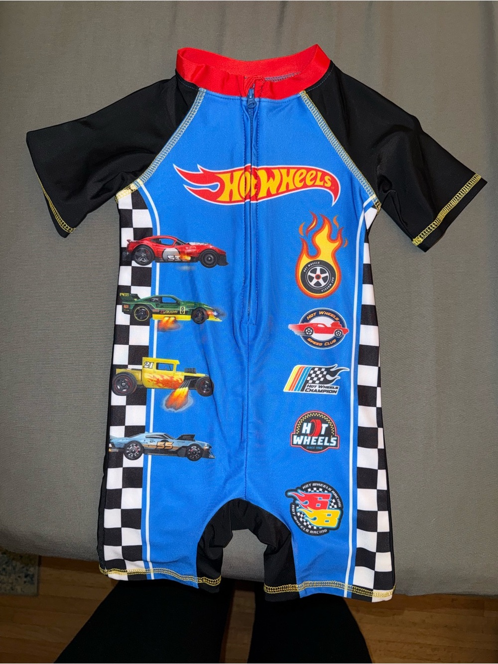 Hot Wheels Kids Short-Sleeve Rashguard One-Piece - Blue/Black